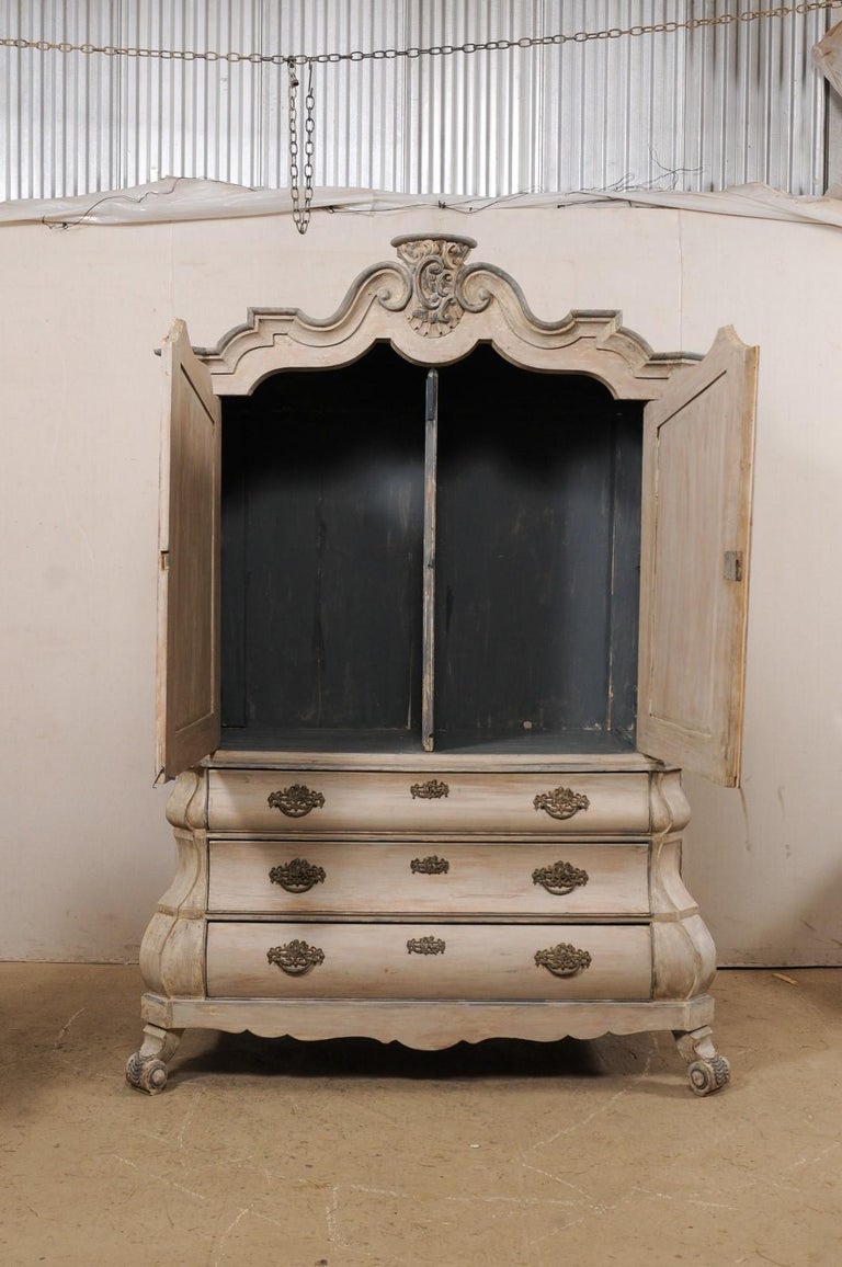 Early 19th C. Dutch Bombé Cabinet w/ Ornately Carved Pediment Top & Shapely Body 6