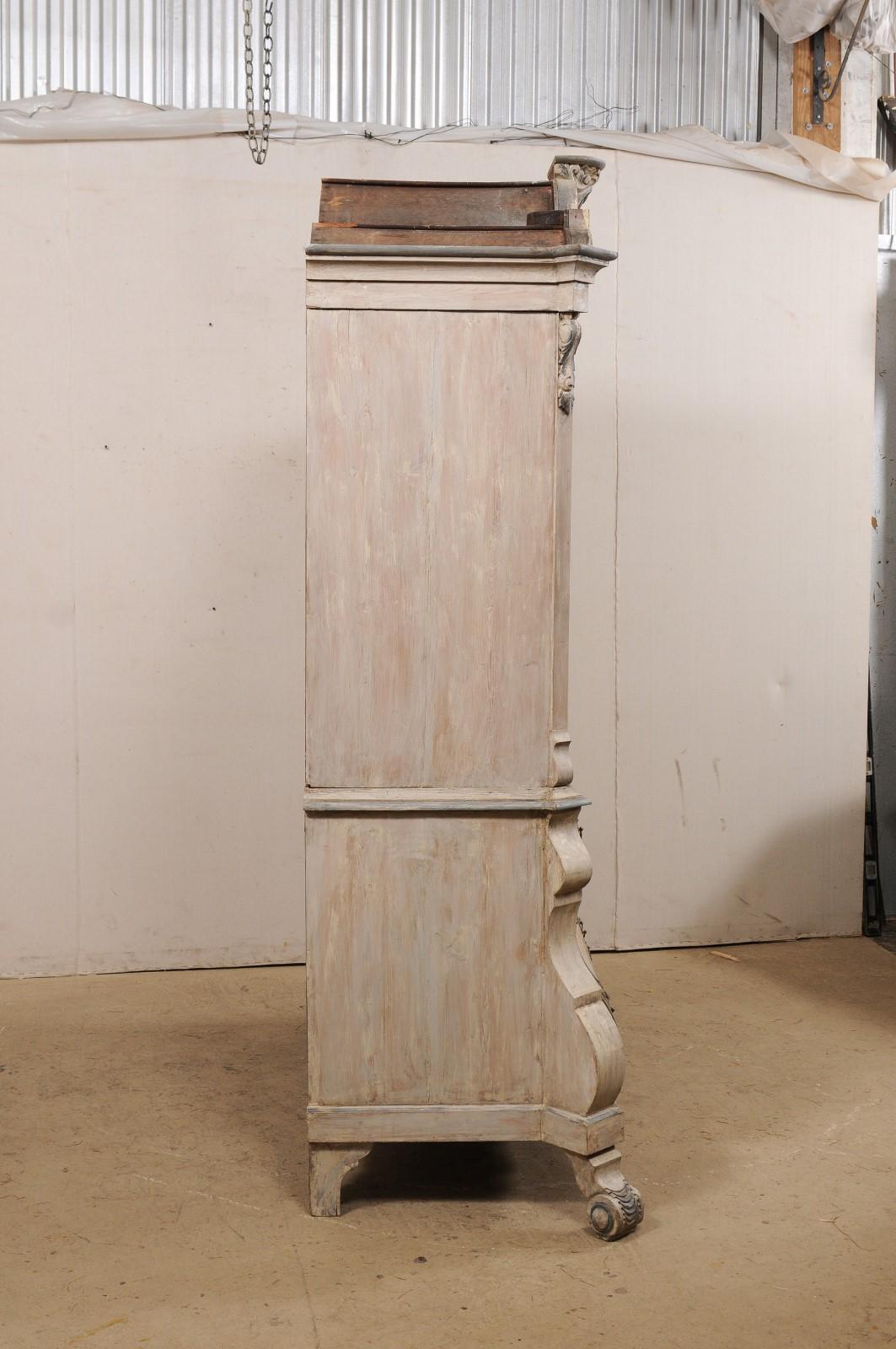 Early 19th C. Dutch Bombé Cabinet w/ Ornately Carved Pediment Top & Shapely Body 3