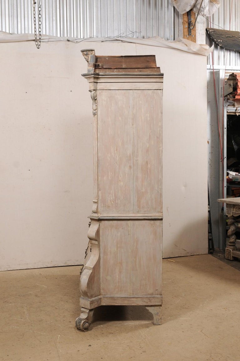 Early 19th C. Dutch Bombé Cabinet w/ Ornately Carved Pediment Top & Shapely Body 4