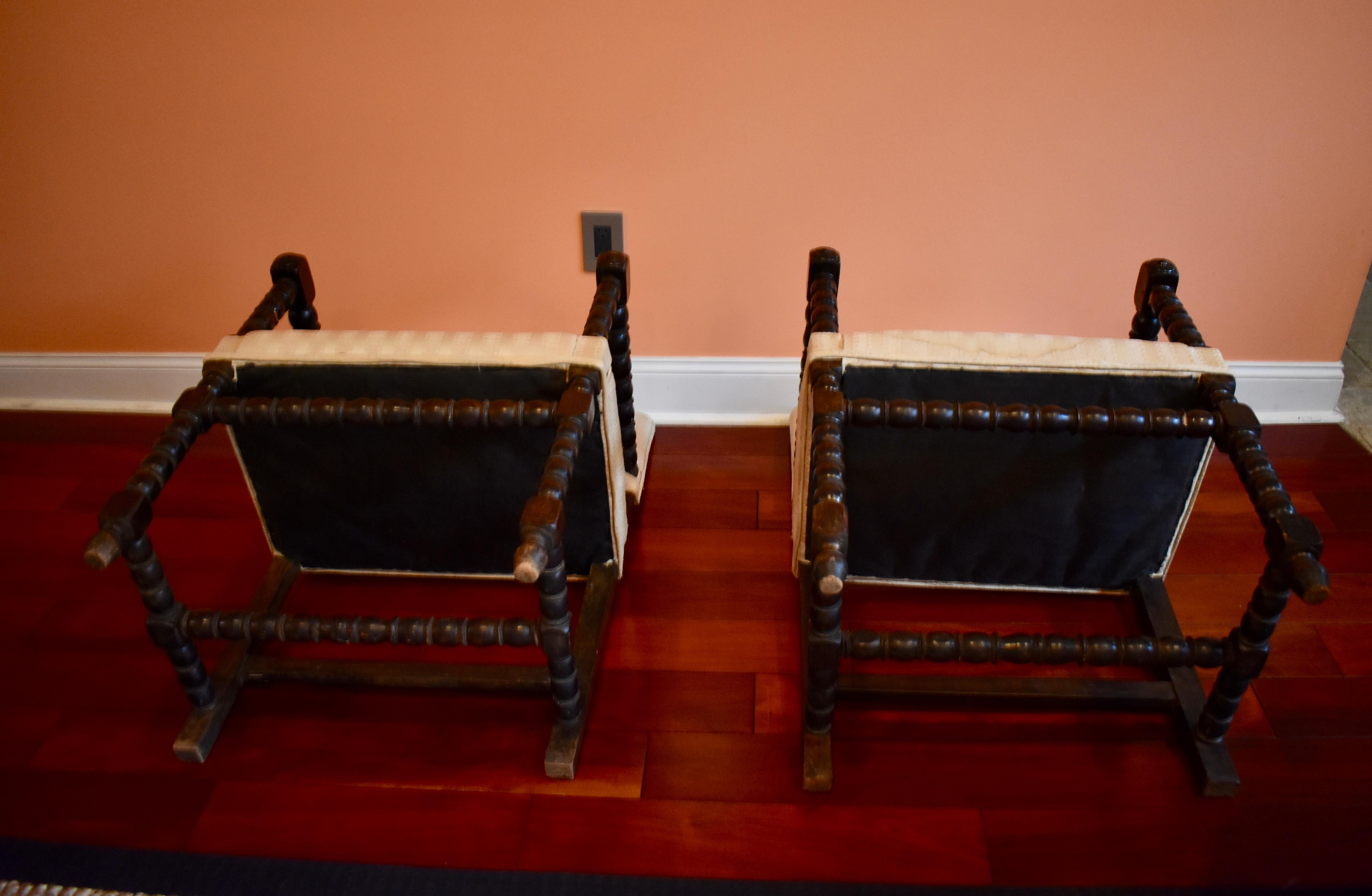 19th Century Dutch Colonial Ebonized Spindle Turned Wood Side Chairs, a Pair 9