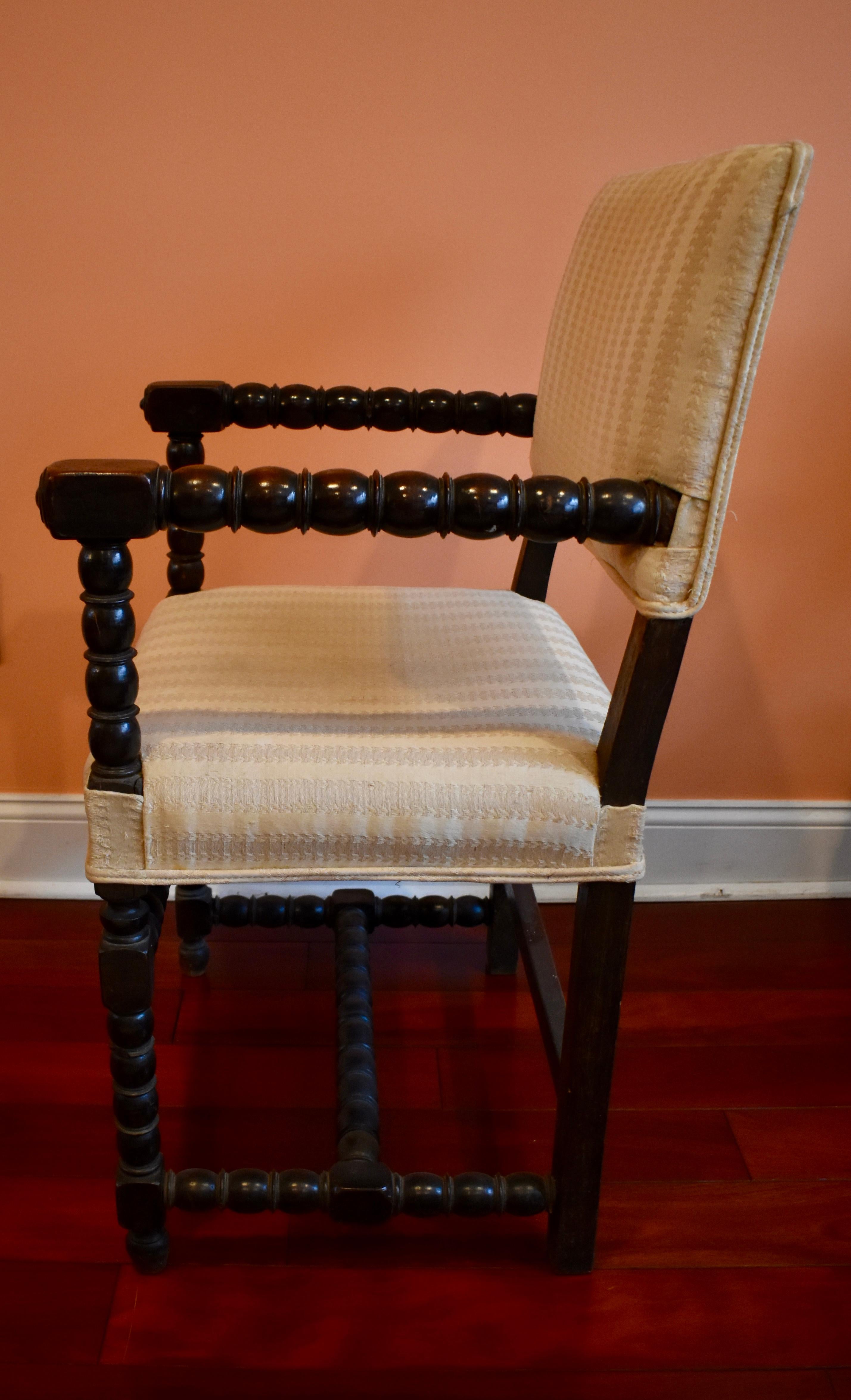 19th Century Dutch Colonial Ebonized Spindle Turned Wood Side Chairs, a Pair 2