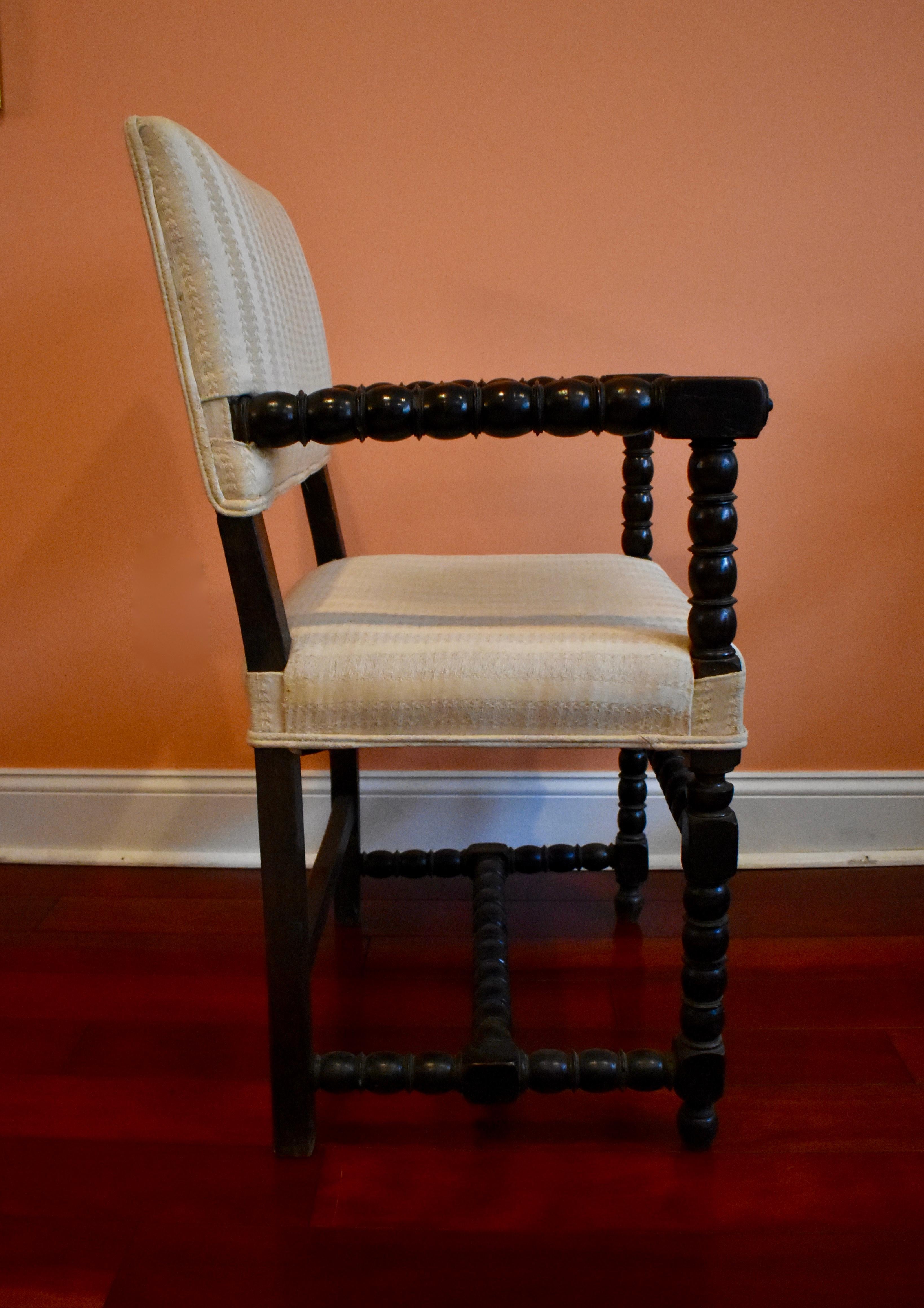 19th Century Dutch Colonial Ebonized Spindle Turned Wood Side Chairs, a Pair 4