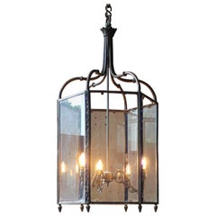 Early 19th C English Country House Huge Bronze & Stained Glass Hall Lantern