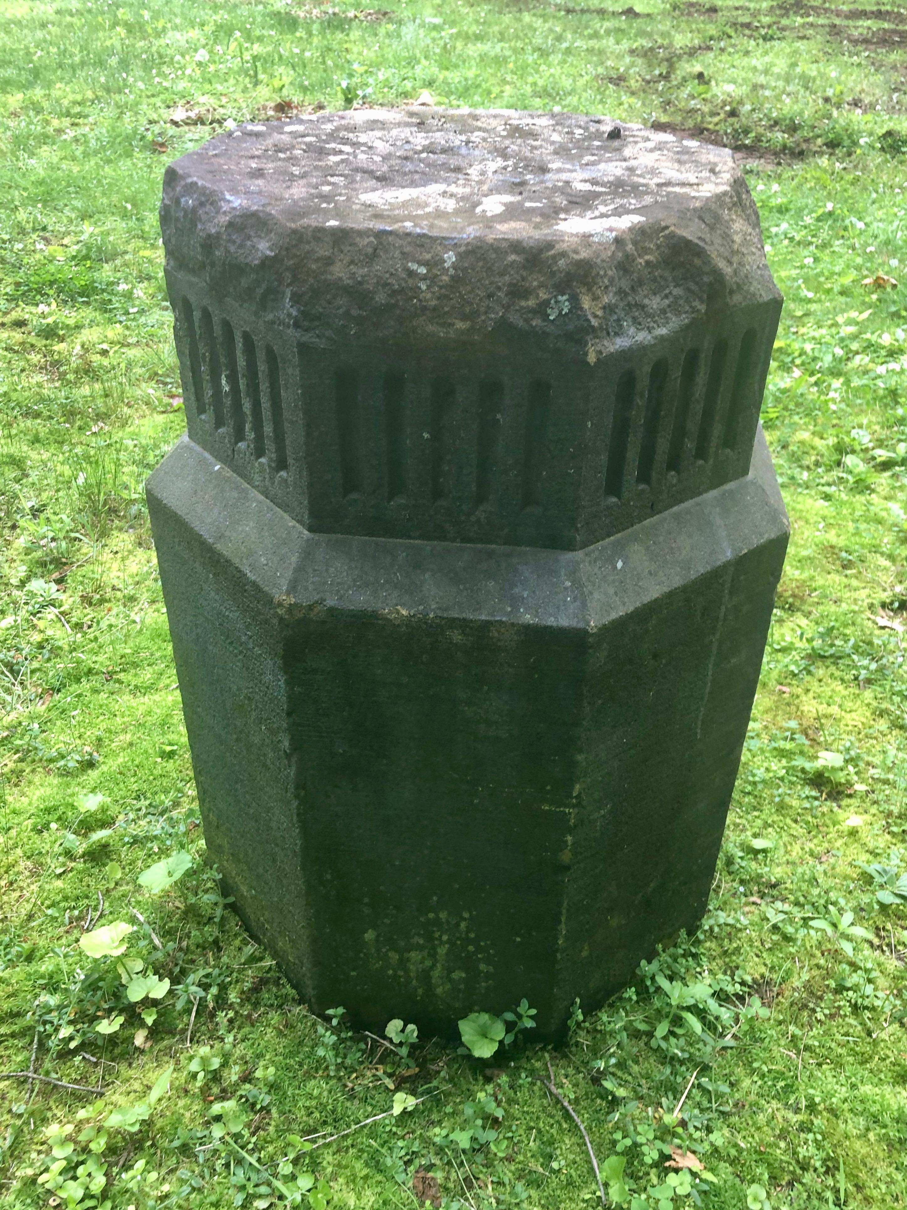 Regency Early 19th C English Hand-Carved Octagonal Yorkstone Pedestal