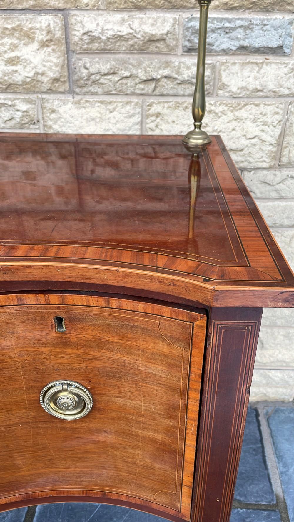  Early 19th C. English Inlaid Figured Mahogany Hepp. Style Serpentine Sideboard For Sale 4