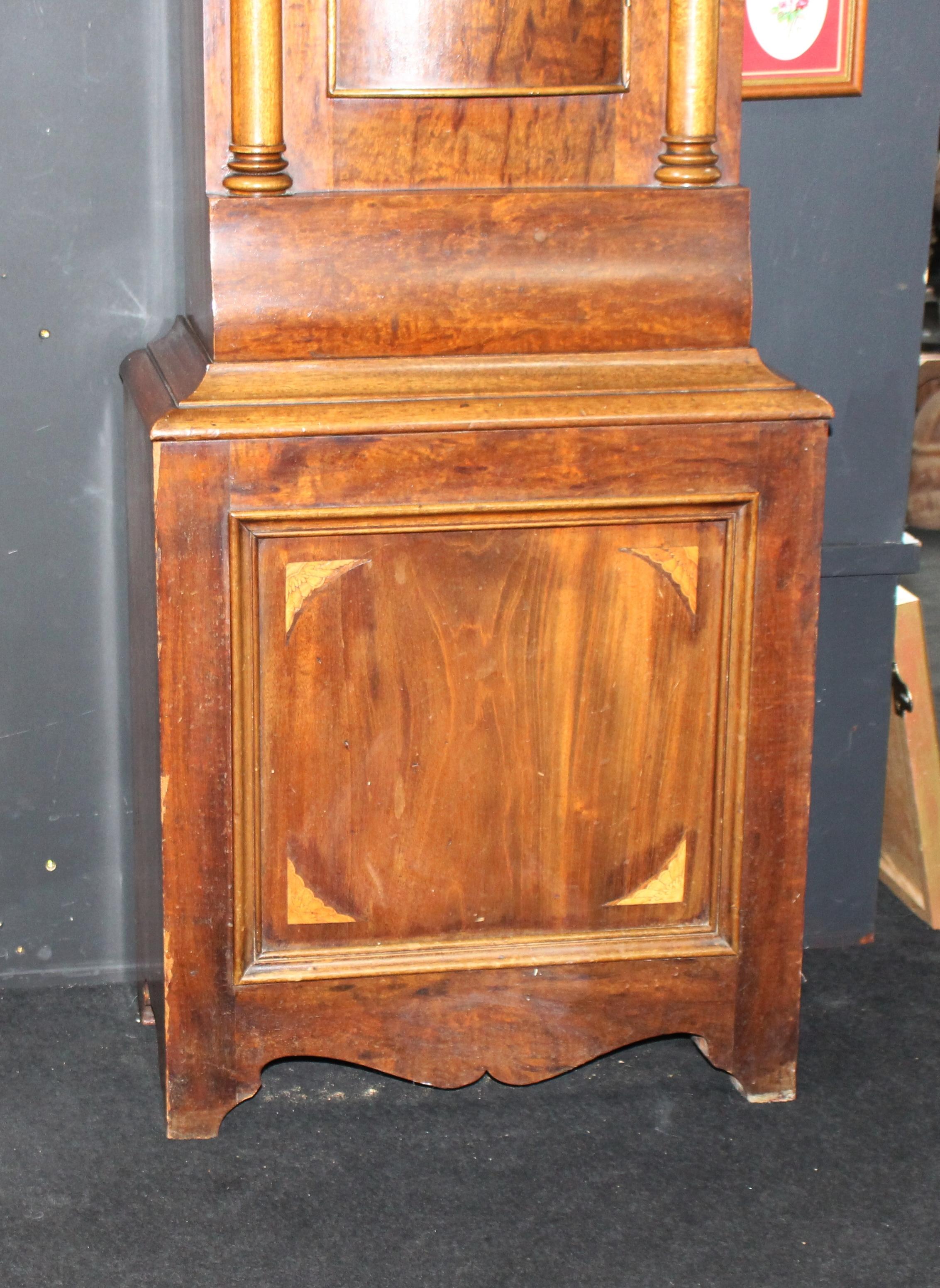 Early 19th C. English Mahogany Brass Arched Dial Longcase Clock For Sale 11