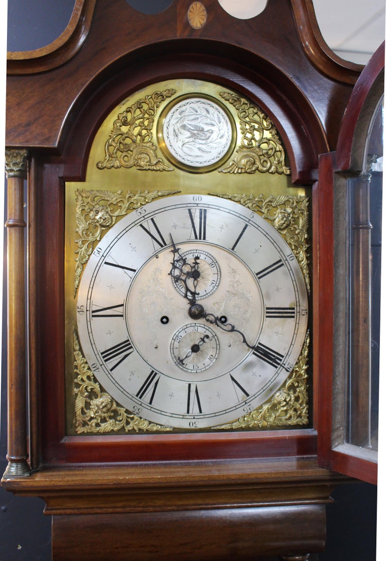 Early 19th Century English Mahogany Brass Arched Dial Longcase Clock