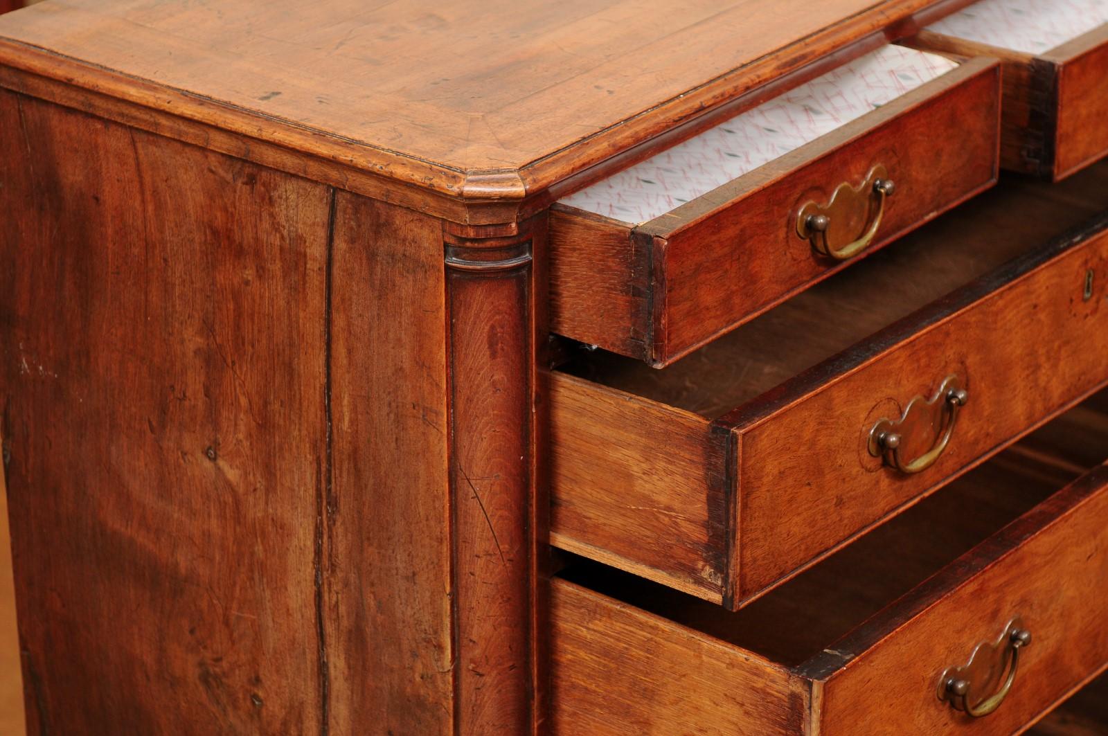 19th Century Early 19th C. English Mahogany Chest with Rounded Columnar Corners & 5 Drawers For Sale