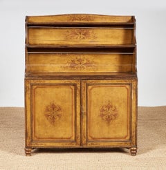 Early 19th c. English Painted Waterfall Bookcase Cabinet