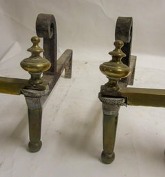 Early 19th c English Regency Brass Over-Sized Andiron Firedog Pair