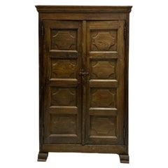 Early 19th-C. English Rustic Jacobean Style Hand Hewn Oak and Iron Cabinet