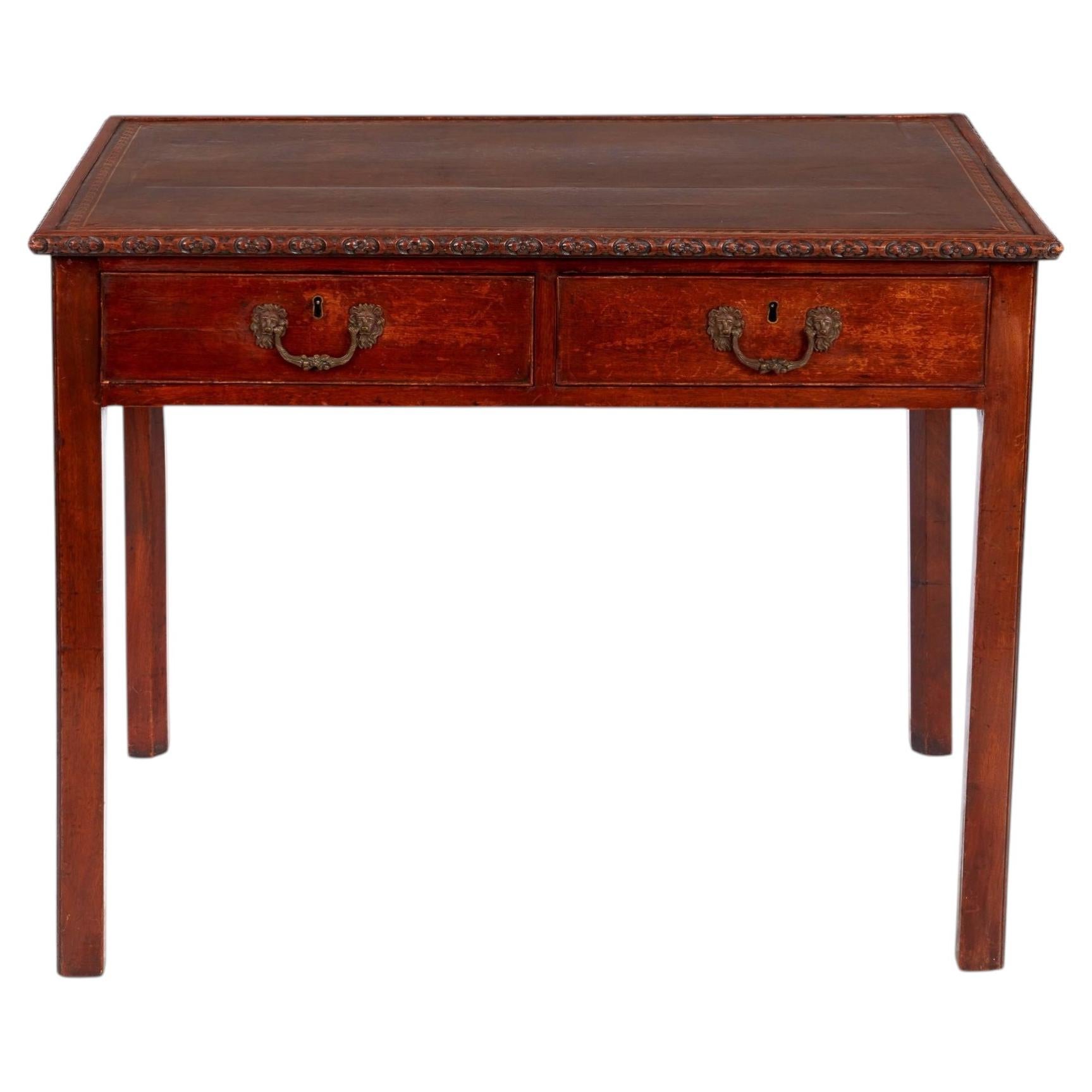 George II English Two Drawer Leather Top Writing Table For Sale