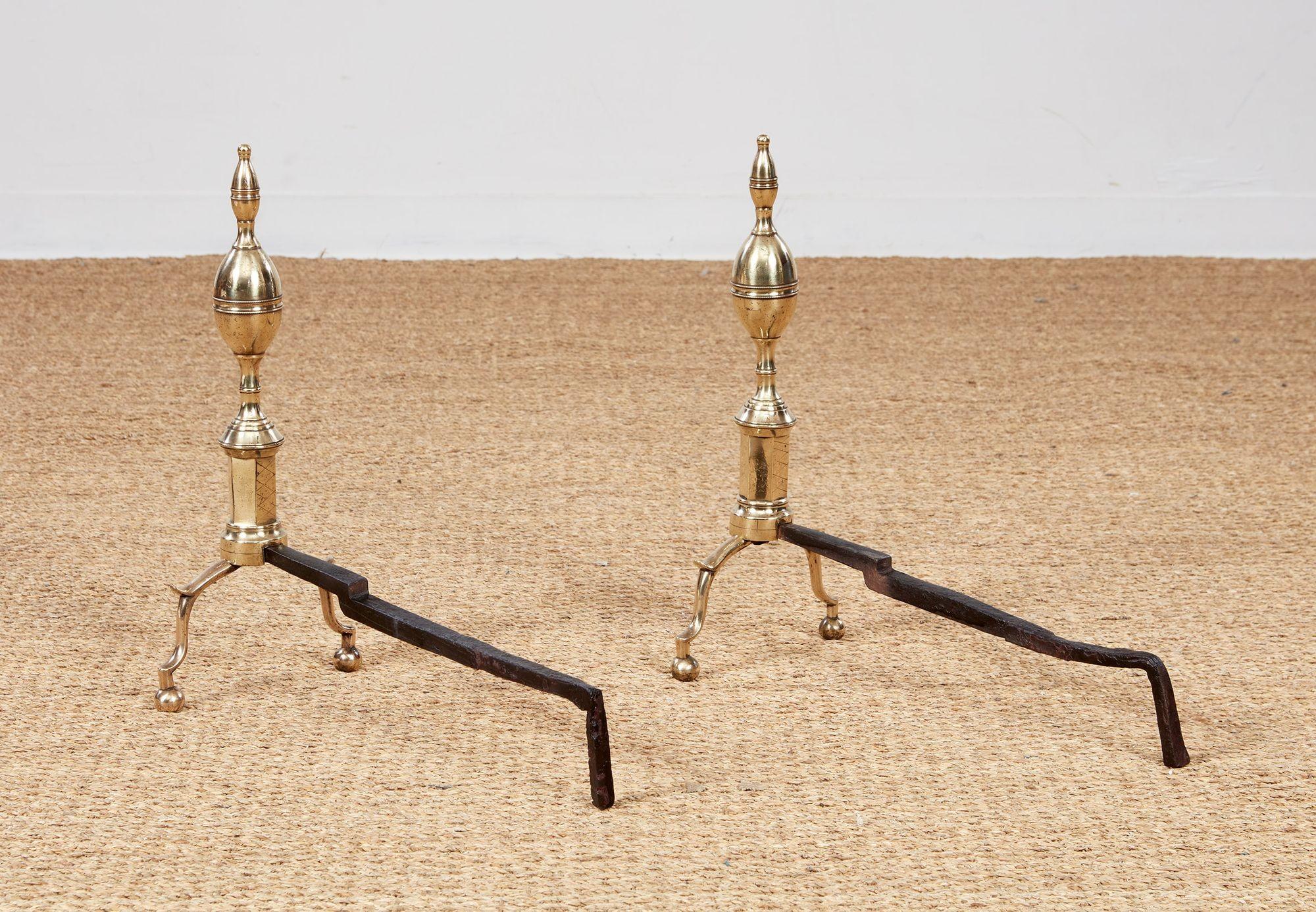 Early 19th c. Federal Lemon Top Andirons For Sale 4