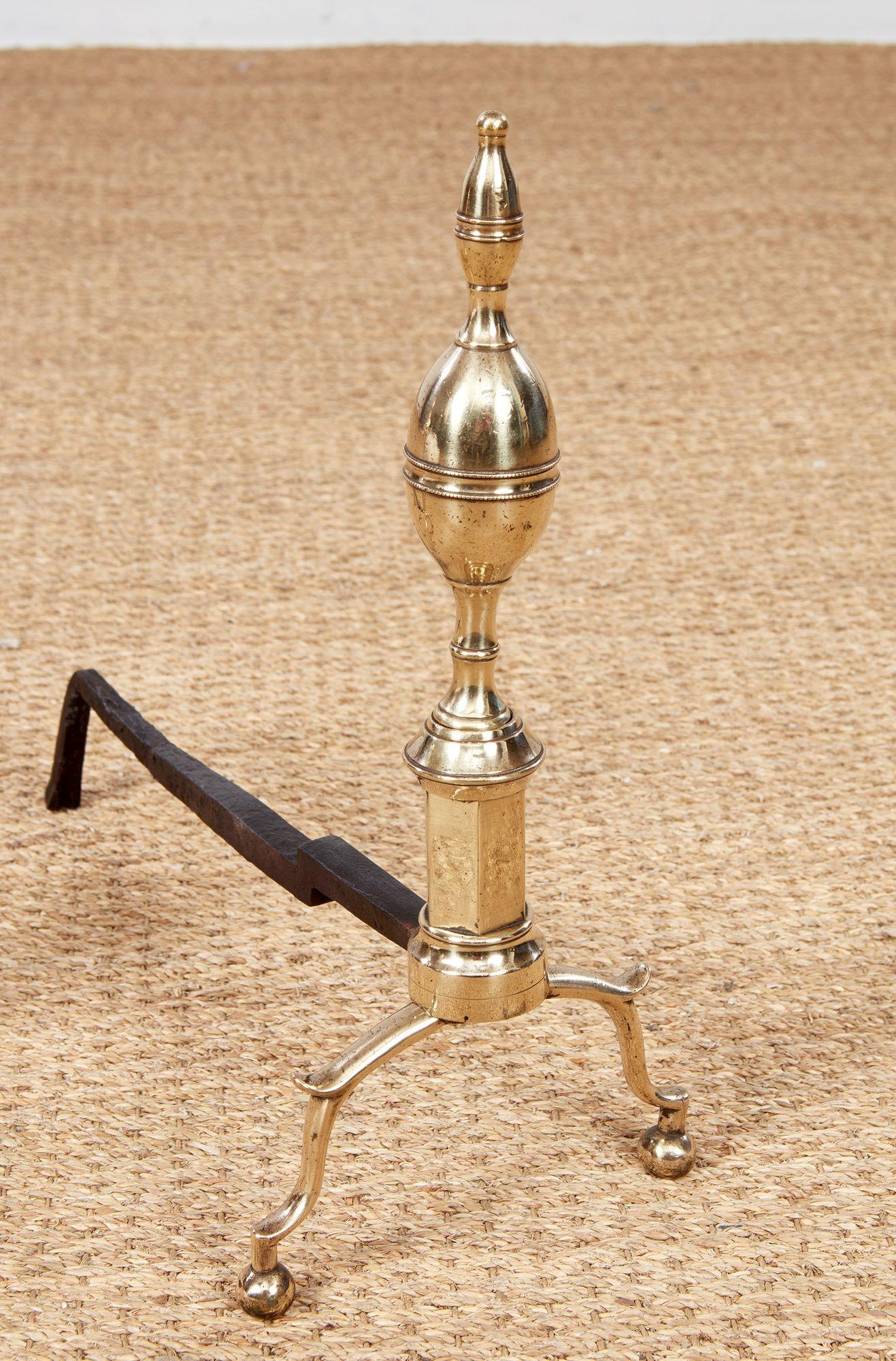 American Early 19th c. Federal Lemon Top Andirons For Sale