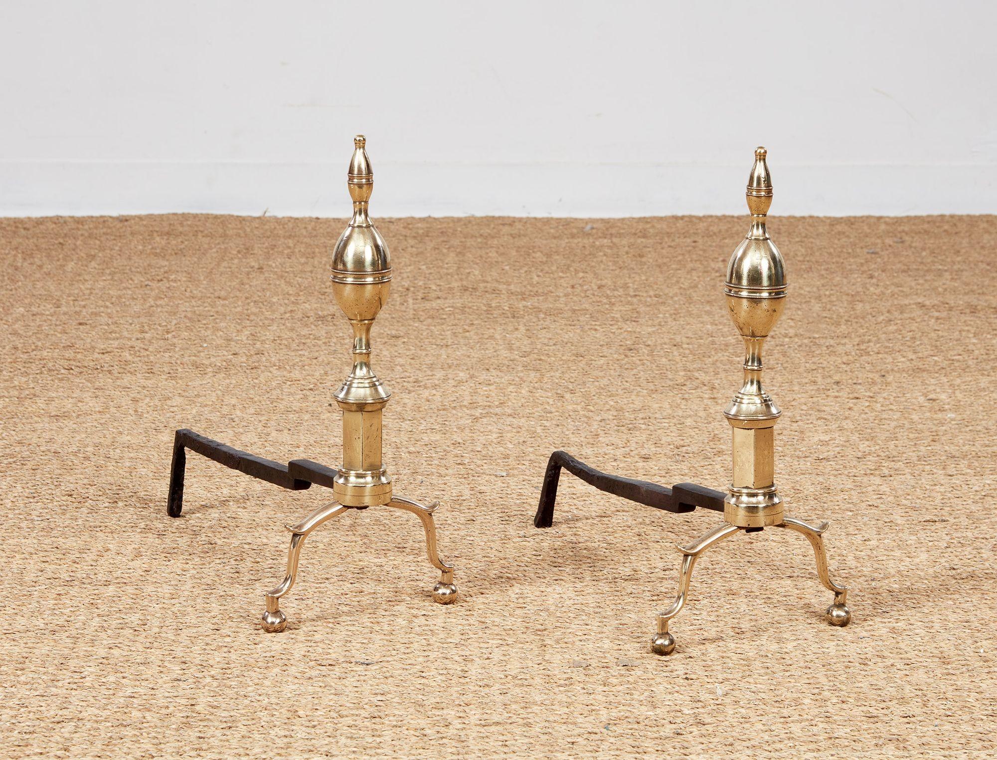 19th Century Early 19th c. Federal Lemon Top Andirons For Sale