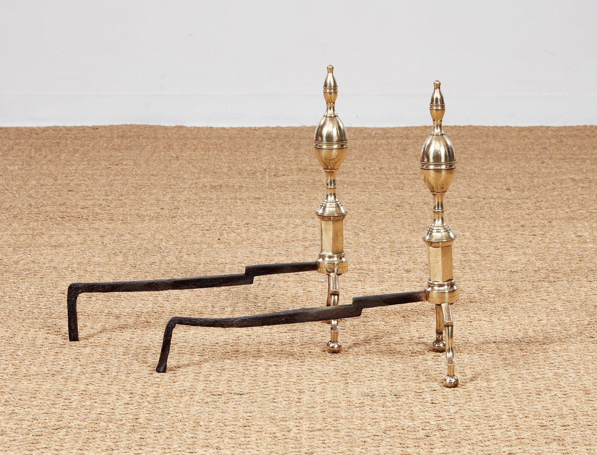 Early 19th c. Federal Lemon Top Andirons For Sale 1