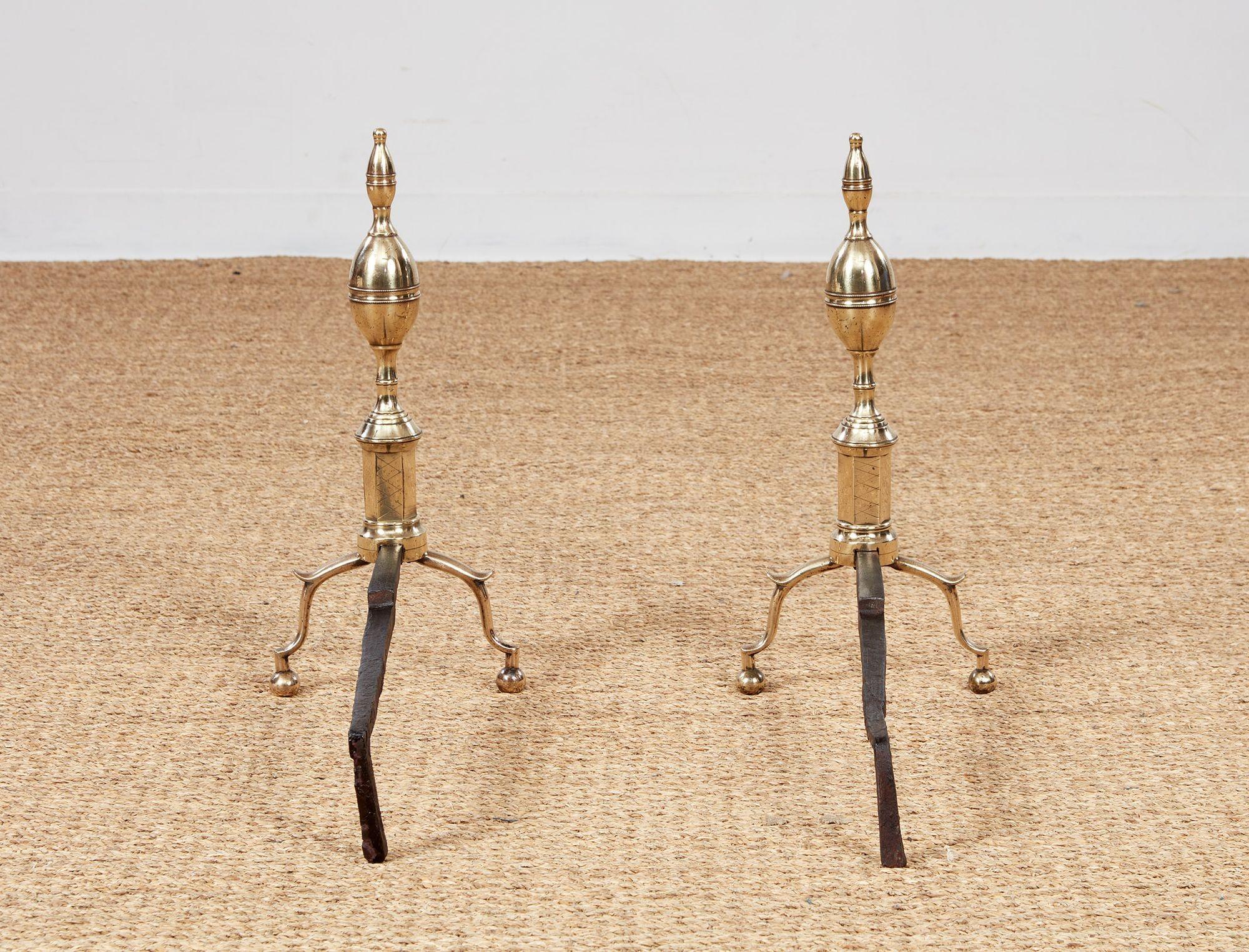 Early 19th c. Federal Lemon Top Andirons For Sale 3