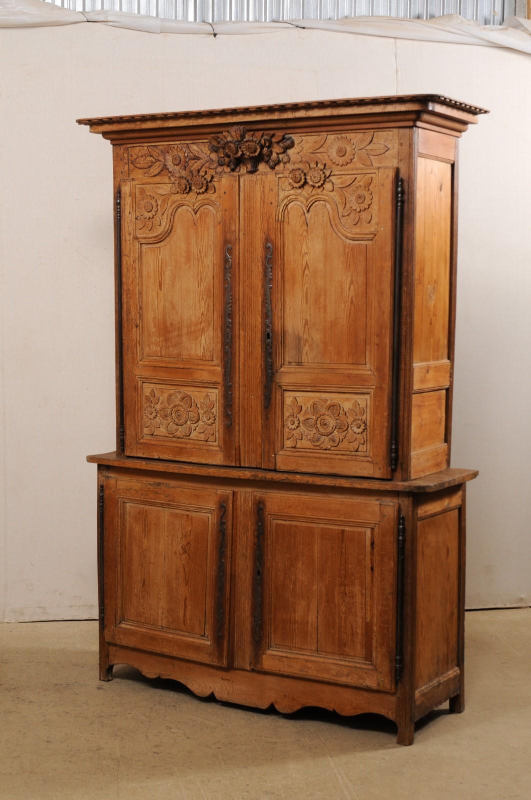 French Buffet à Deux-Corps Adorn with Beautifully Carved Florals 6