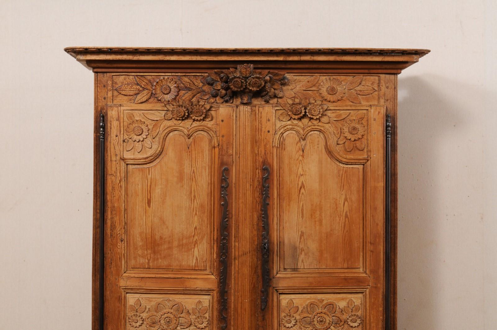 Wood French Buffet à Deux-Corps Adorn with Beautifully Carved Florals