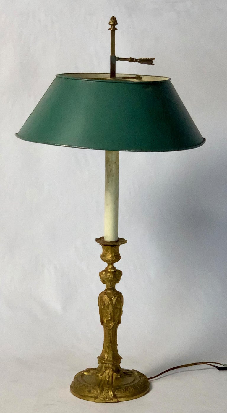 Early 19th Century French Candlestick Lamp with Tole Shade at 1stDibs