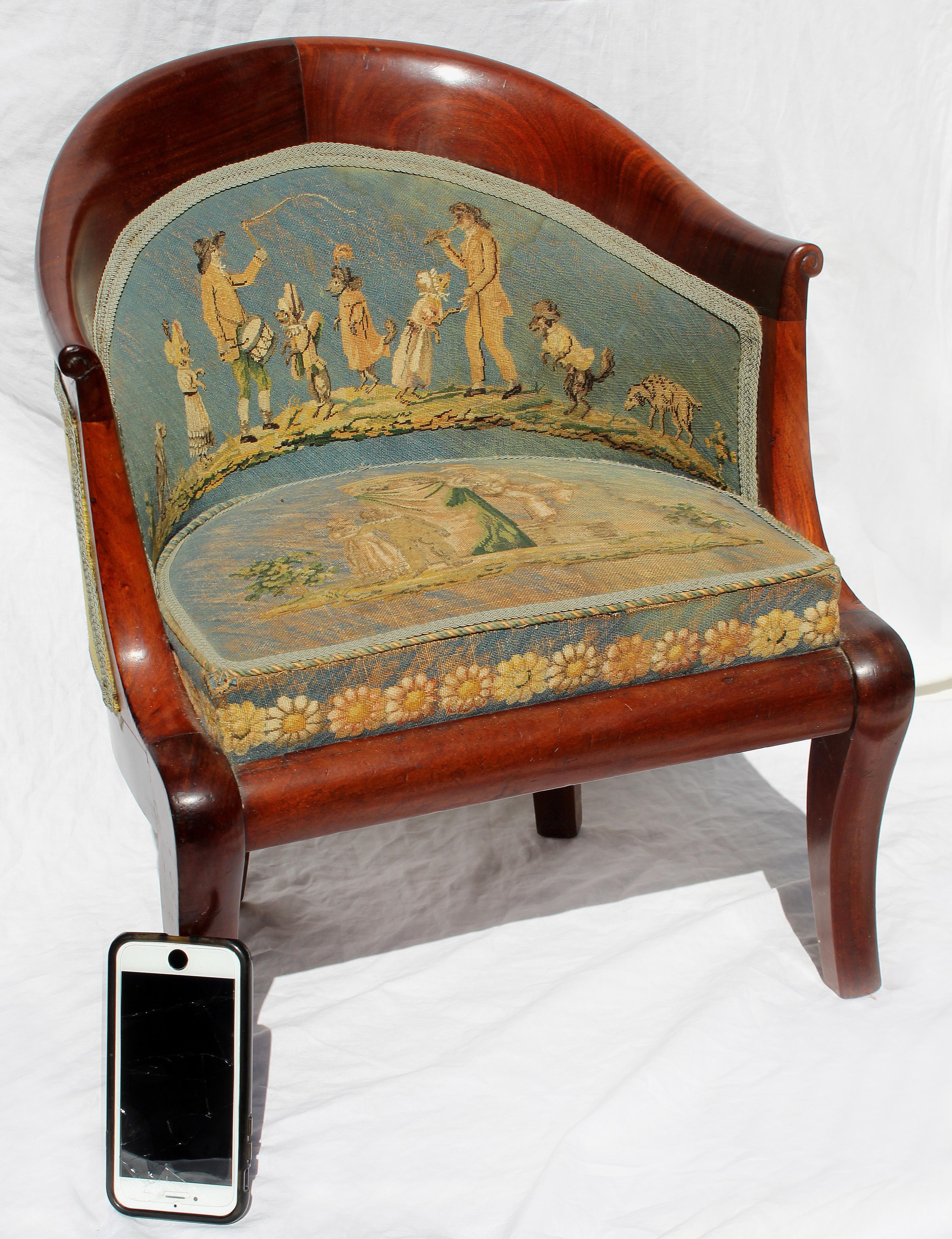 Hand-Crafted Early 19th Century Directoire Child's Chair with Aubusson Needlepoint Fabric