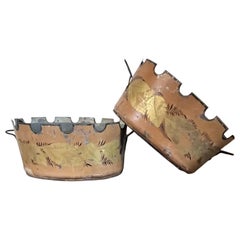 Early 19th c. French Empire Salmon Tole Monteiths or Cachepot Jardinieres