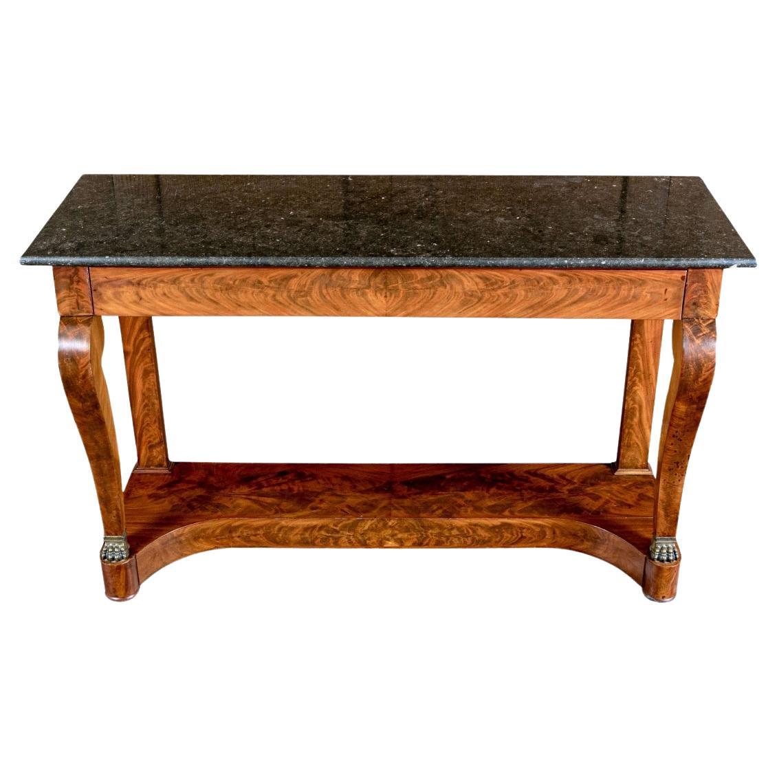 Console in mogano e marmo belga del Primo Impero francese dell'inizio del 19° secolo