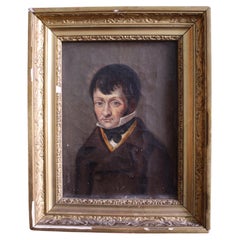 Early 19th C French Half Length Portrait of a Stern Gent Gilt & Gesso Frame