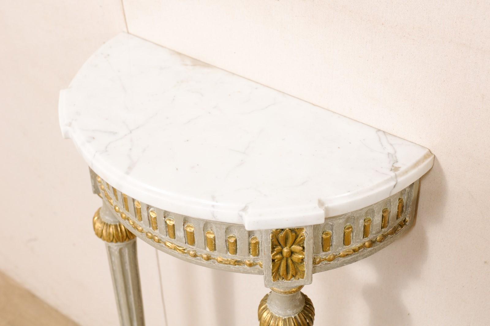 Early 19th C. French Petite Neoclassic Carved & Marble Top Wall-Mounted Consoles For Sale 6