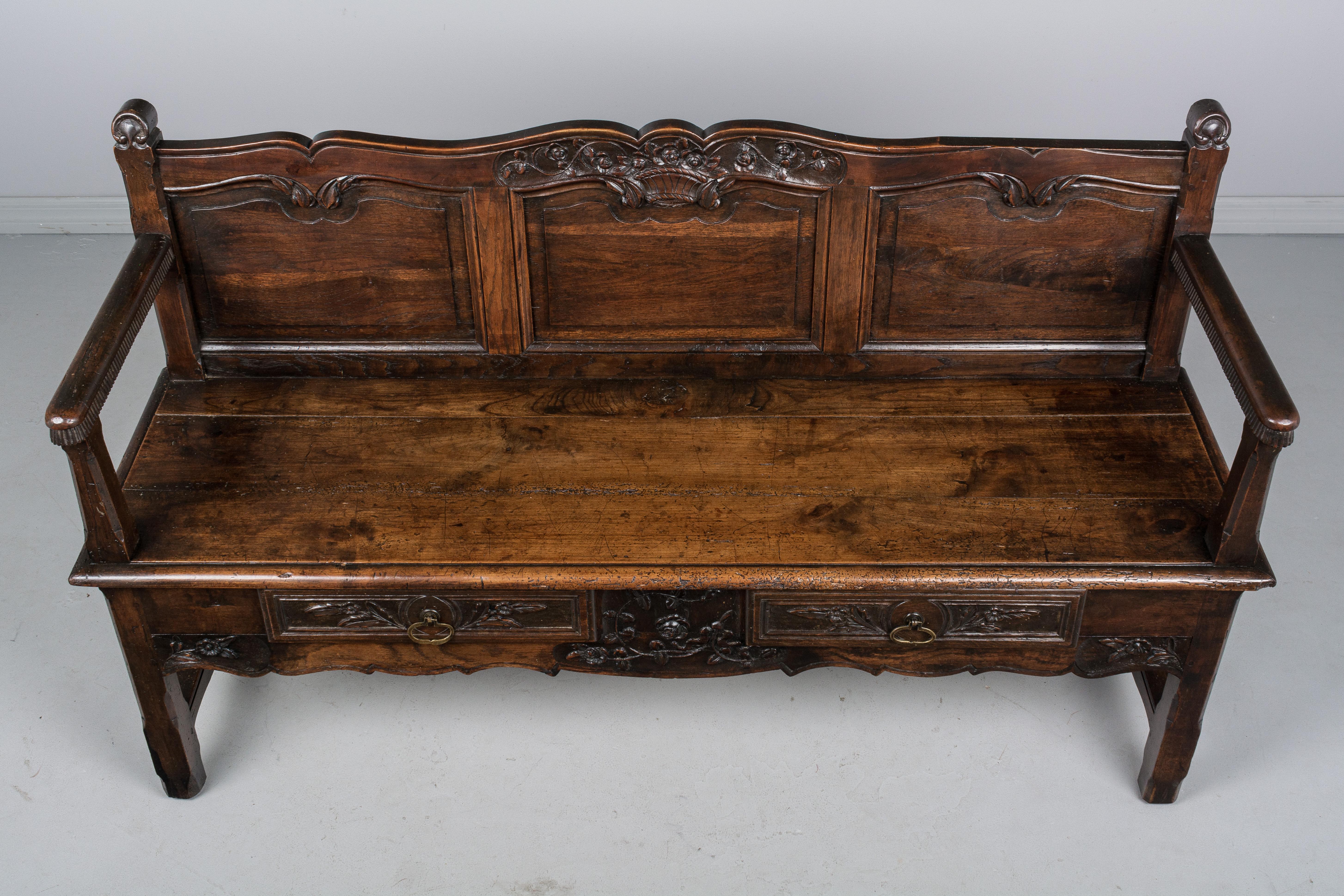 Hand-Carved Early 19th Century French Provencal Bench