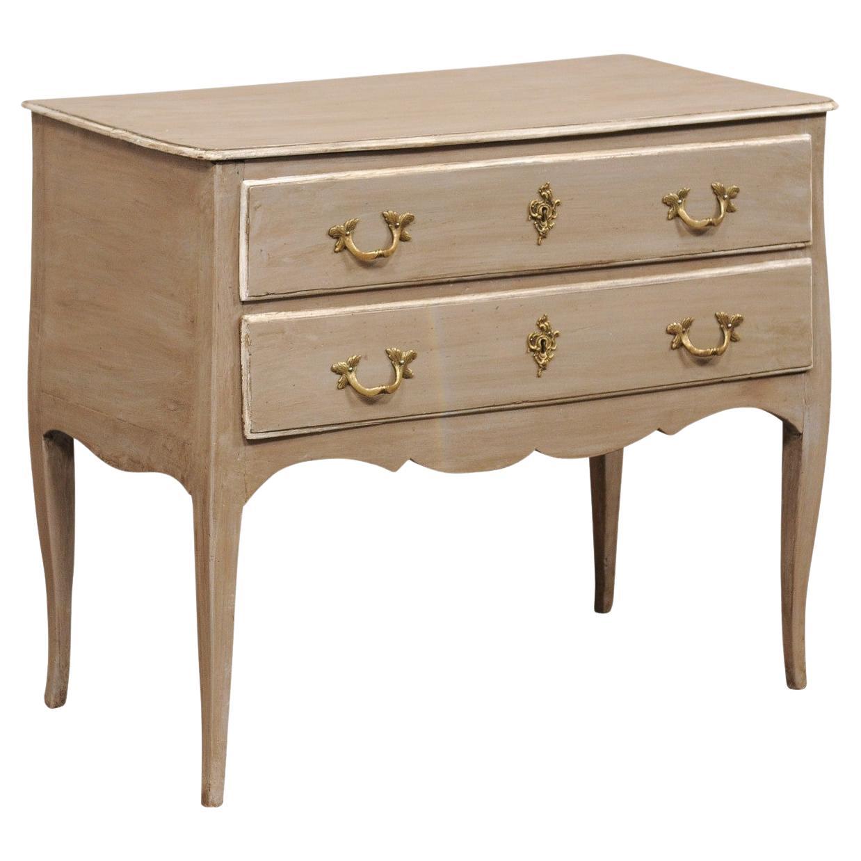 Early 19th c. French Raised 2-Drawer Commode w/Original Brass Hardware