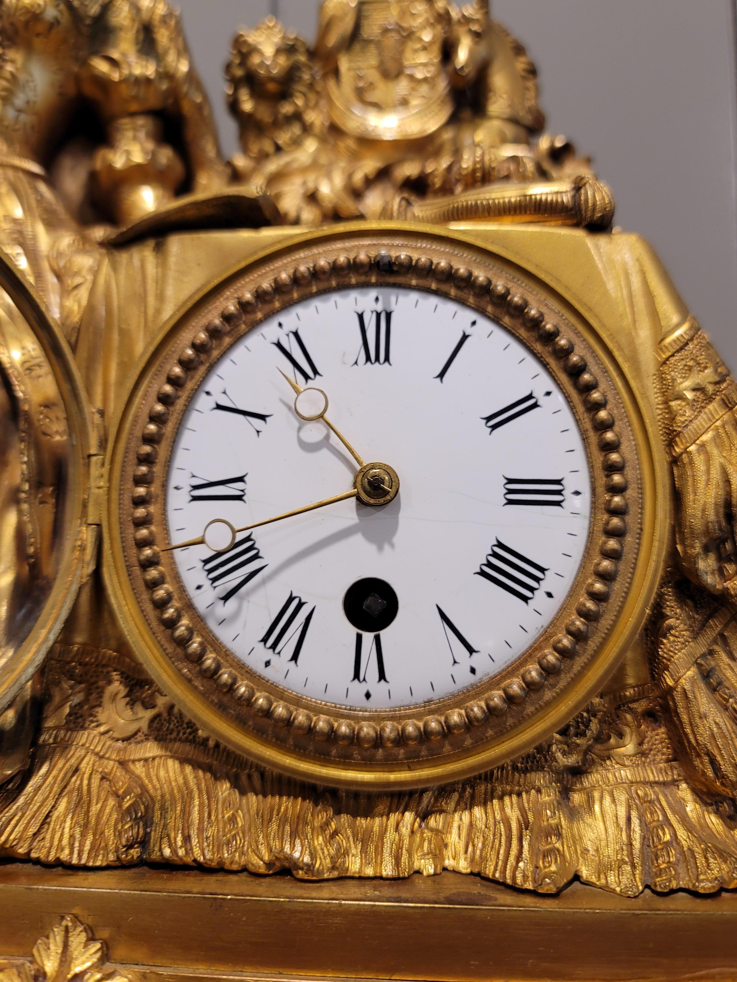 Early 19th C. French Restoration Period Gilt Bronze Ormolu Mantel Clock 5