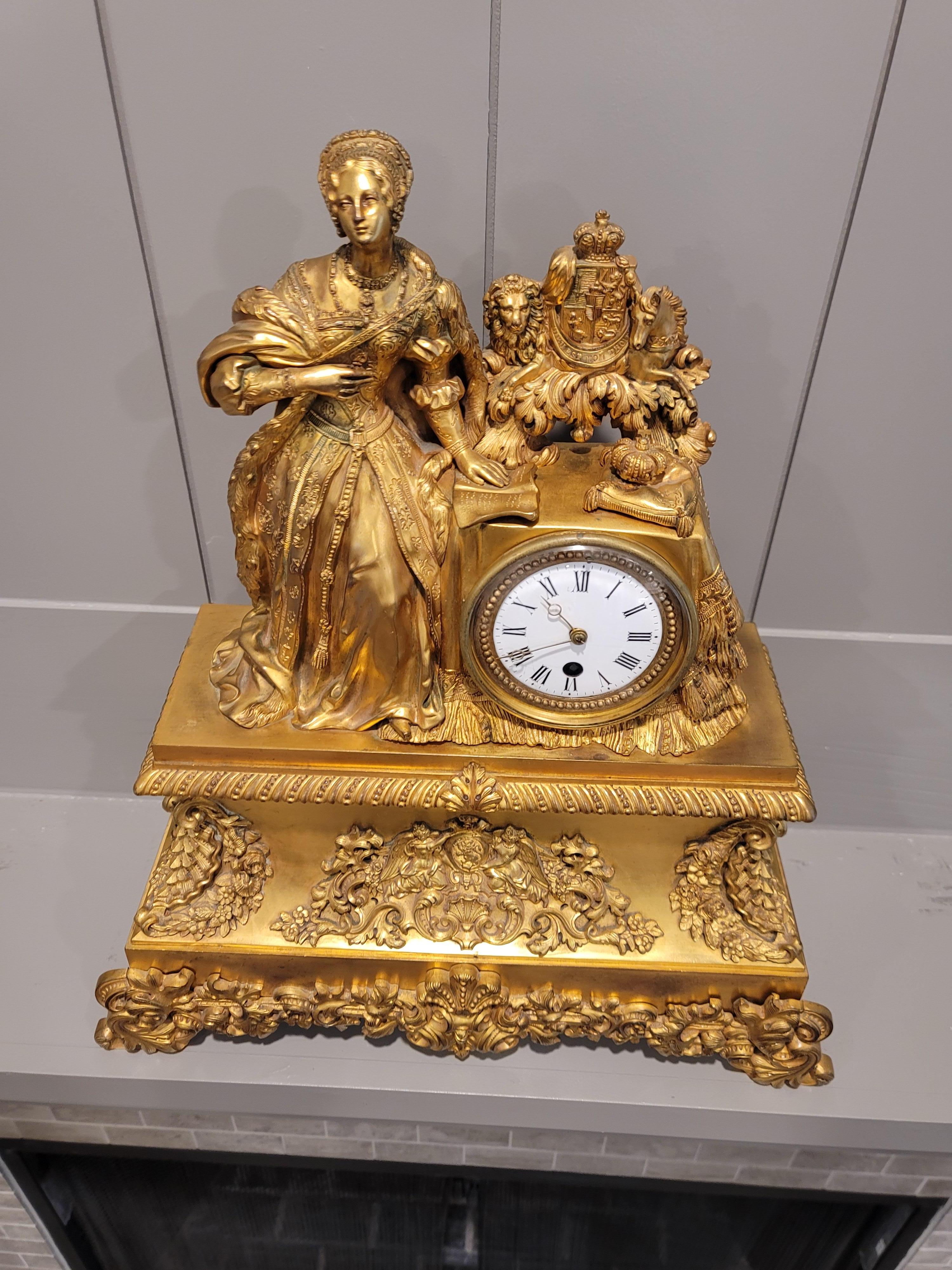 19th Century Early 19th C. French Restoration Period Gilt Bronze Ormolu Mantel Clock