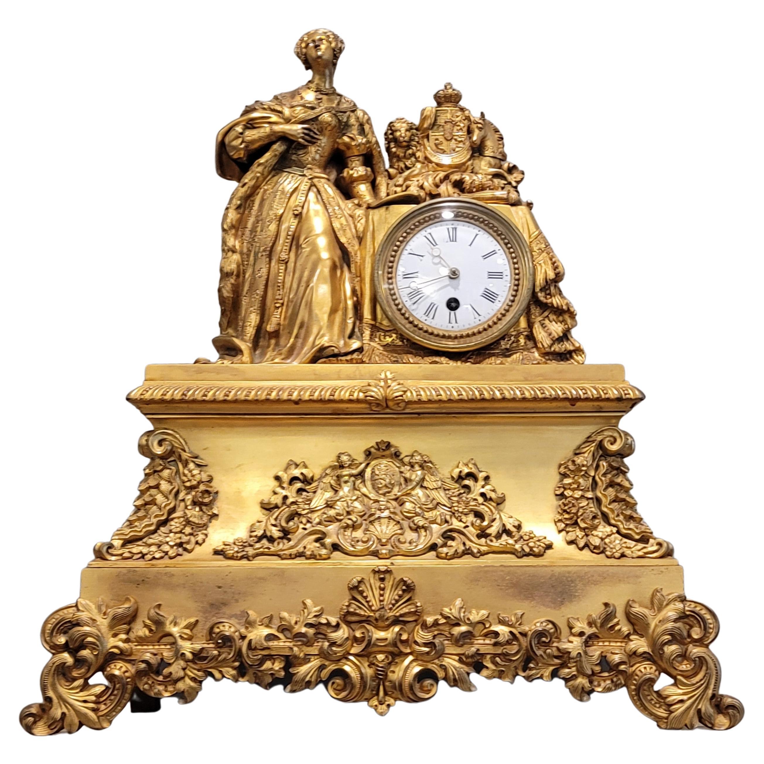 Early 19th C. French Restoration Period Gilt Bronze Ormolu Mantel Clock