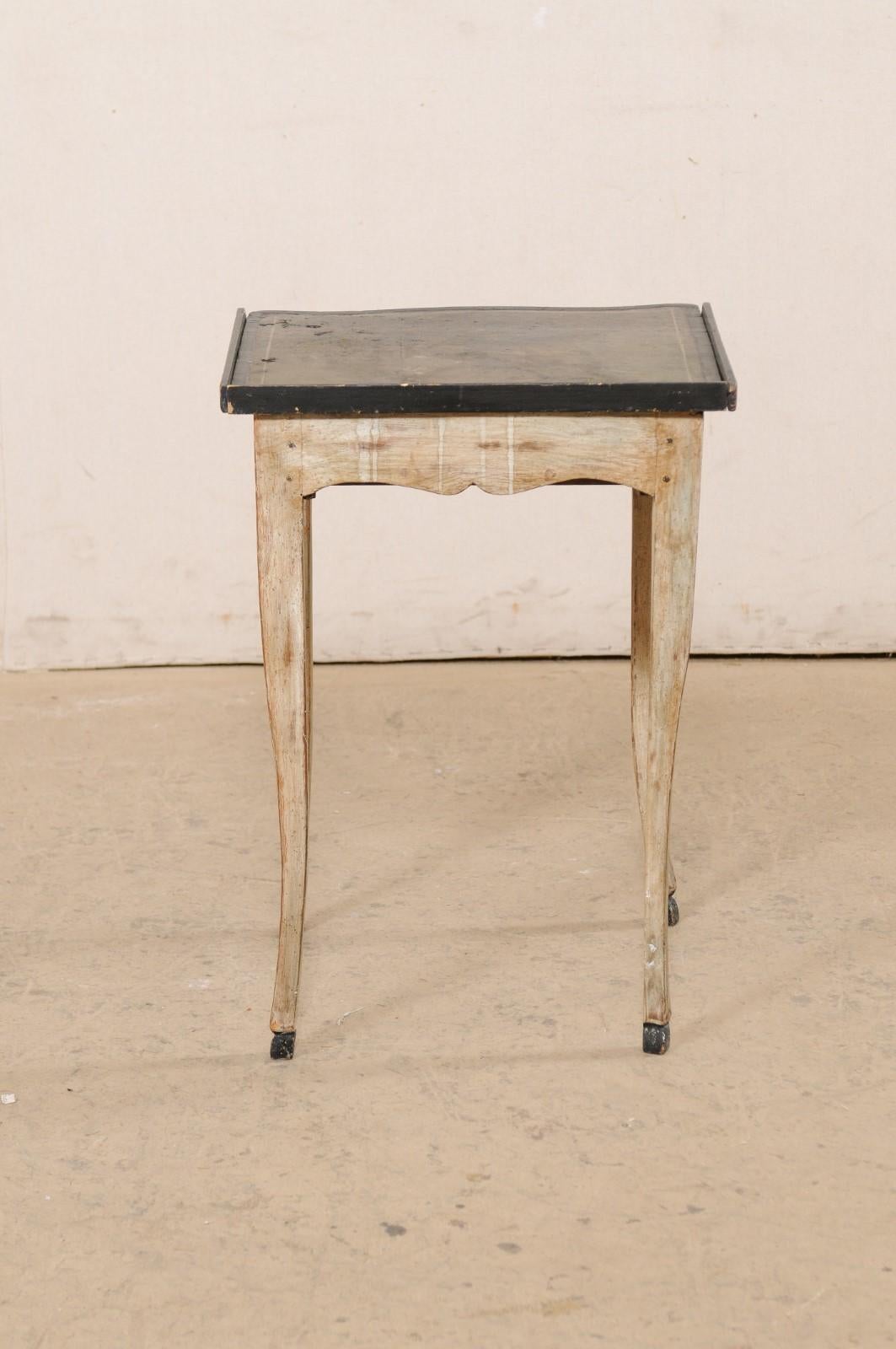 Early 19th C. French Wood Side Table W/Drawer and Green & Black Leather Top For Sale 6