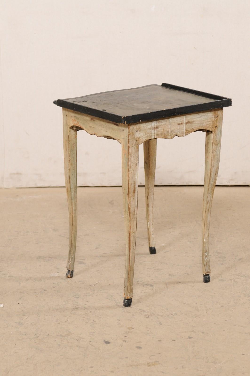 Early 19th C. French Wood Side Table W/Drawer and Green & Black Leather Top For Sale 7