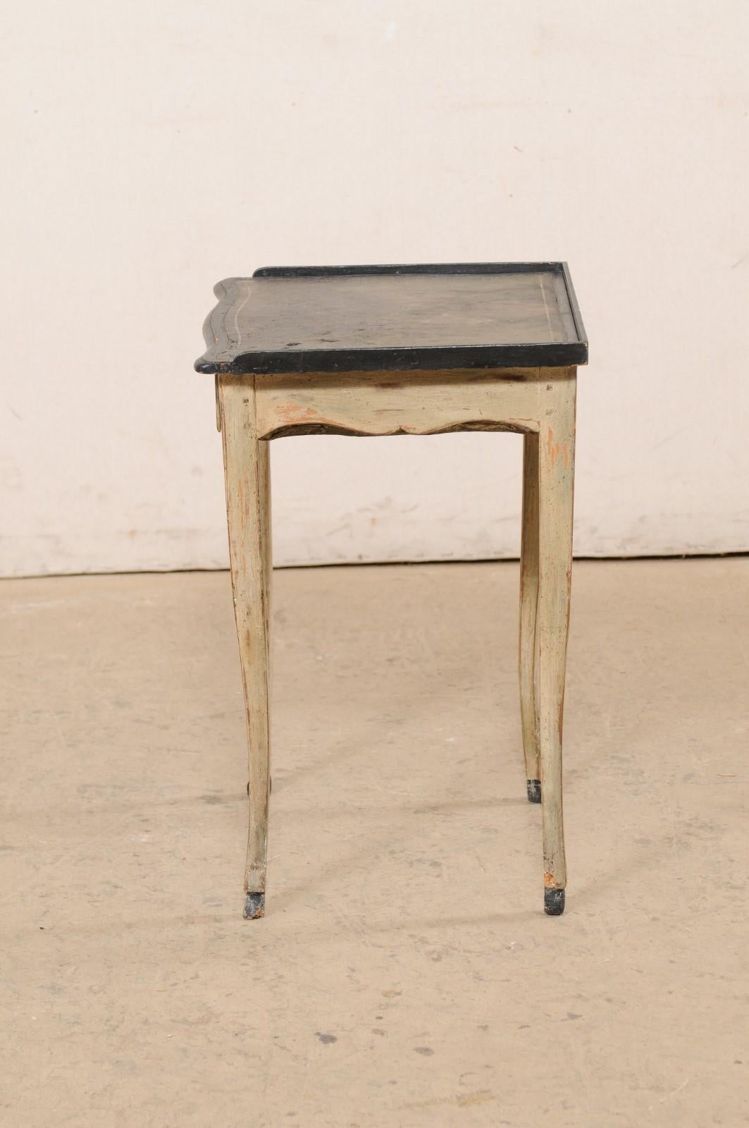 Early 19th C. French Wood Side Table W/Drawer and Green & Black Leather Top For Sale 8