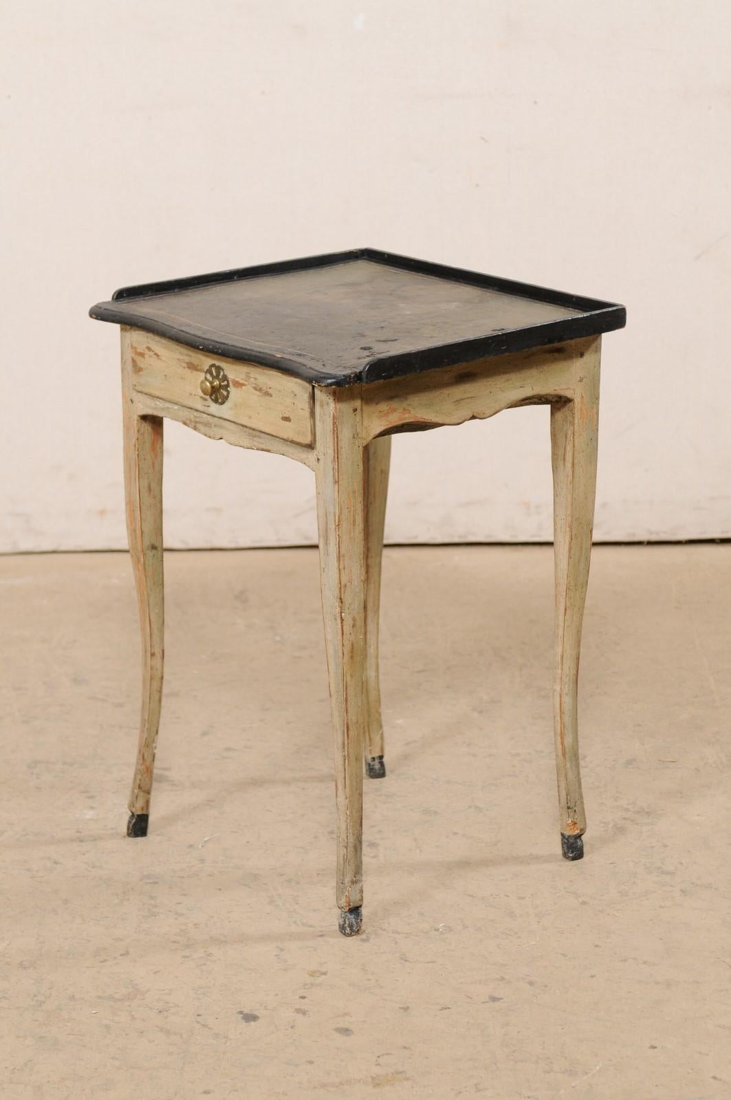 Early 19th C. French Wood Side Table W/Drawer and Green & Black Leather Top For Sale 9