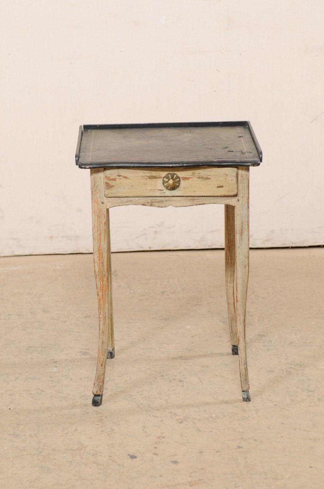 19th Century Early 19th C. French Wood Side Table W/Drawer and Green & Black Leather Top For Sale