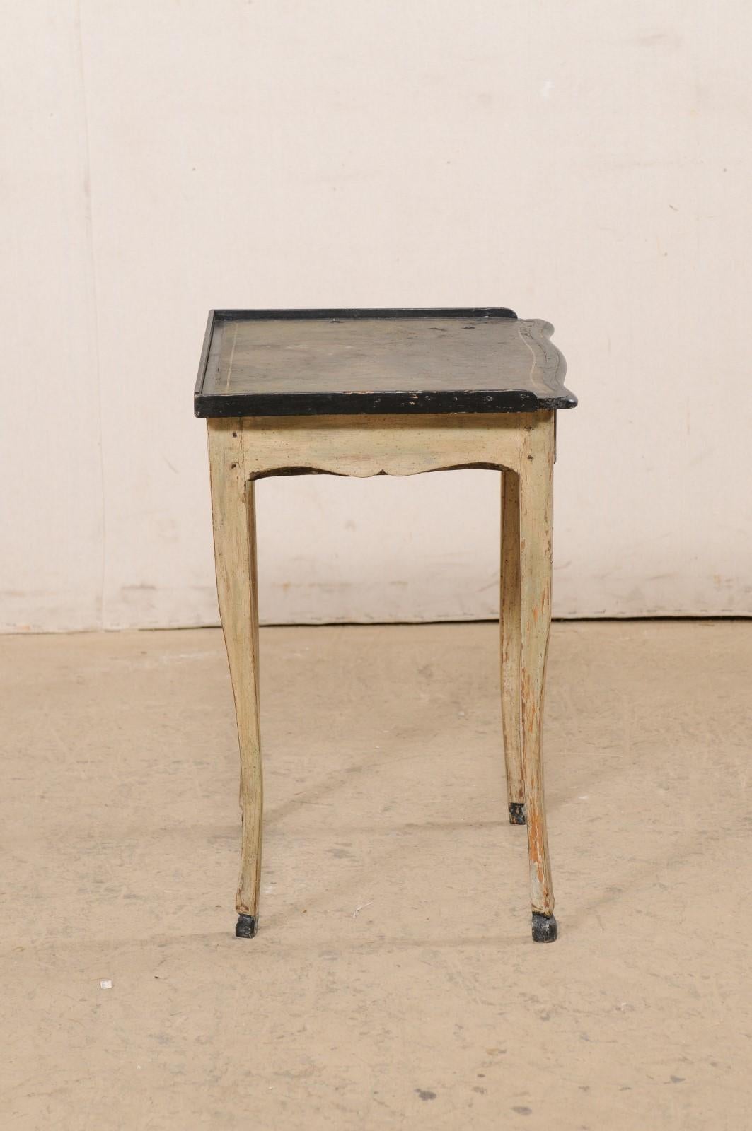 Early 19th C. French Wood Side Table W/Drawer and Green & Black Leather Top For Sale 4
