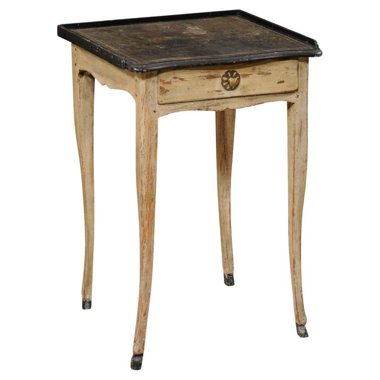 Early 19th C French Wood Side Table W, Leather End Tables With Drawer