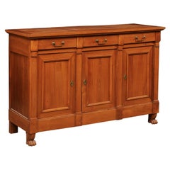 Early 19th C. French Wooden Credenza on Paw Feet