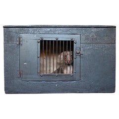 Used Early 19th C Georgian Original Painted Green Pitch Pine Dog Box Bed Crate