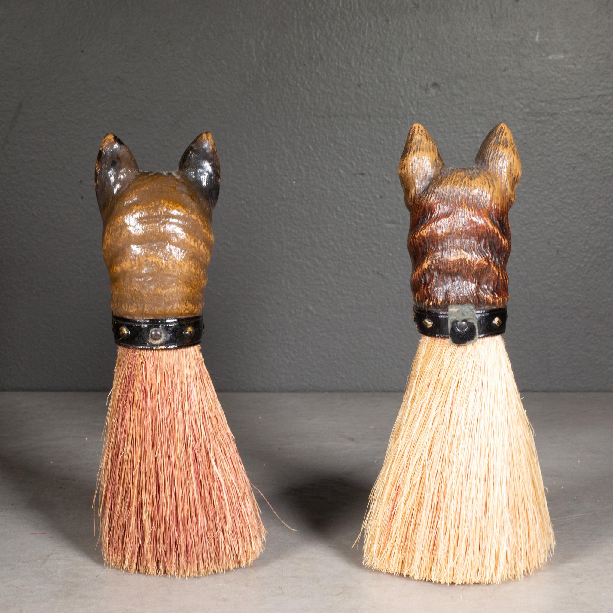 ABOUT

Price per brush. Please specify which one you would like to purchase. 

Natural bristle suit brushes, each topped with a hand-painted porcelain dog head. Early Victorian, manufactured in Germany. The lighter brush features a German Shepherd,