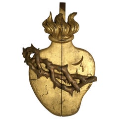Early 19th Century Hand Carved Giltwood Sacred Heart