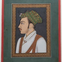 Early 19th Century Hand Painted Gouache Portrait of Rajasthan Dignitary
