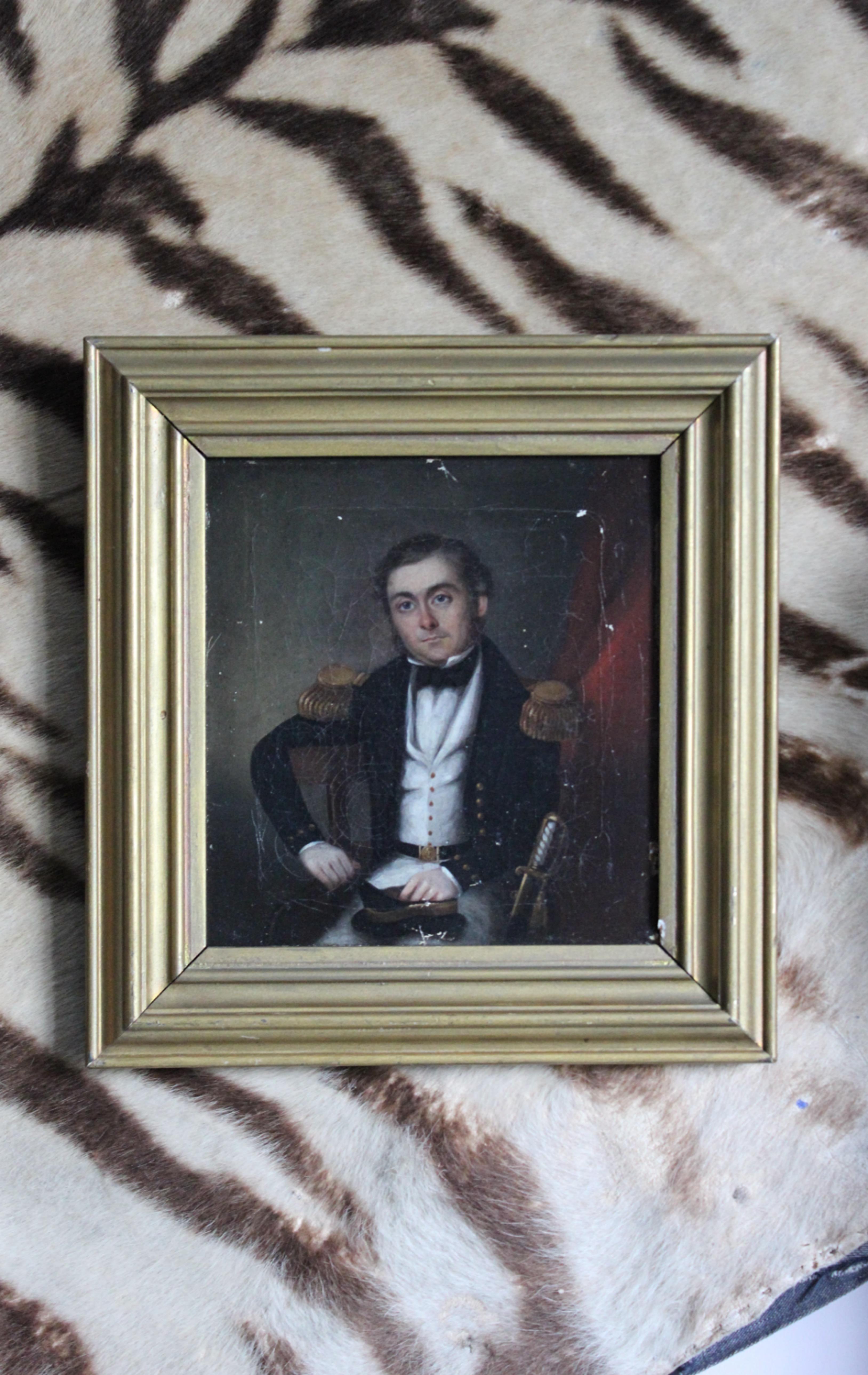 An early 19th century British/Irish provincial school oil on canvas painting

Three Quarter Length Portrait of a Naval Officer, possibly Lieutenant Henry Anderson, housed within a gilt frame that has been over gilded within its