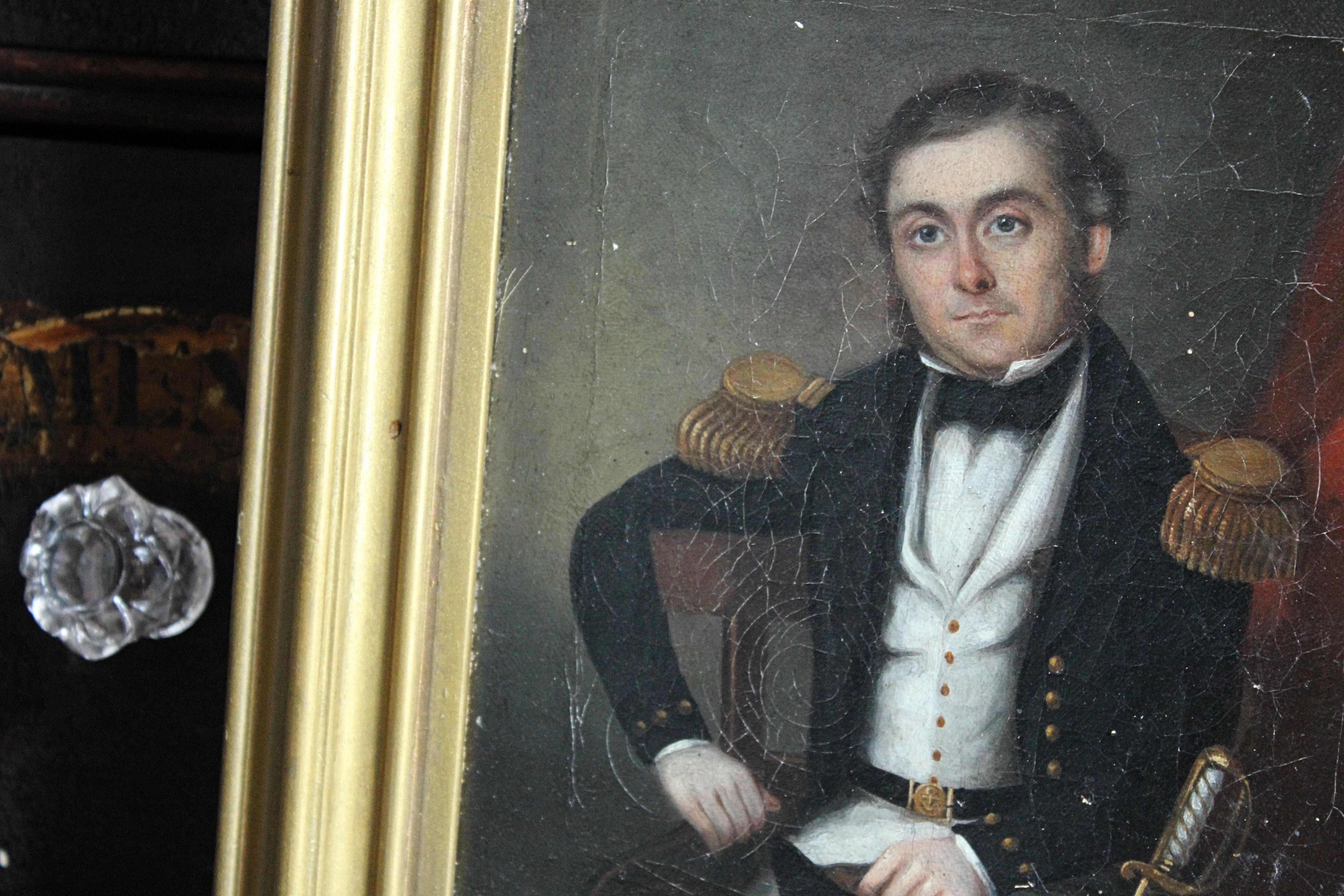 Early 19th C Irish Provincial School Naval Officer Lieutenant Henry Anderson In Good Condition For Sale In Lowestoft, GB