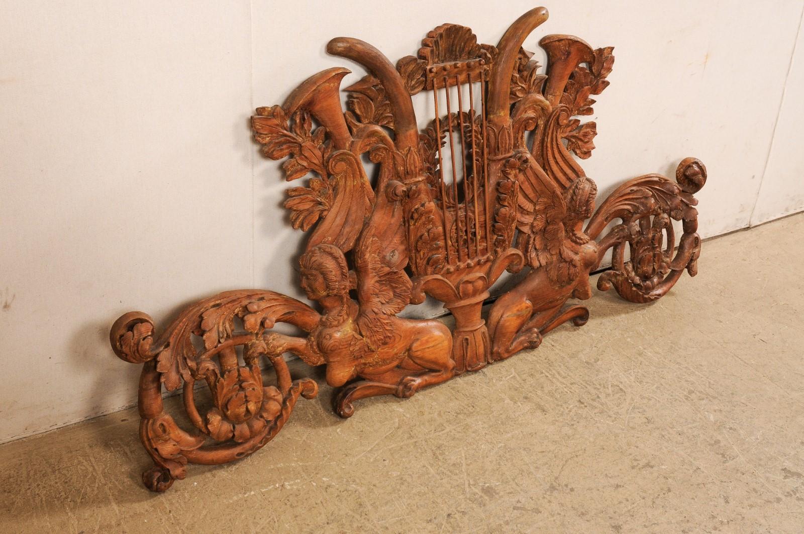 Early 19th Century Italian 6 Ft Long Wall Plaque Carved W/Lyre Flanked by Sphinx For Sale 5