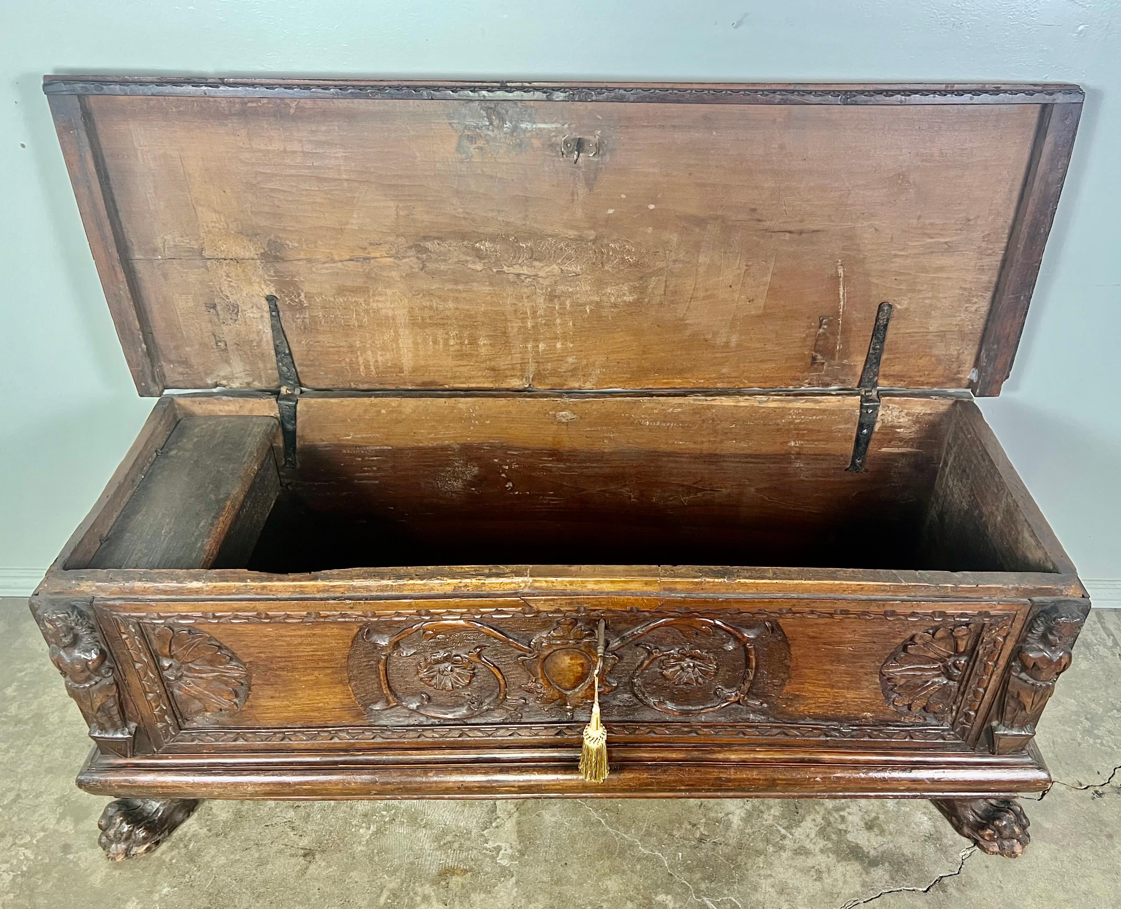 Early 19th C. Italian Carved Walnut Chest For Sale 5